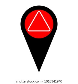Hazard warning attention sign. Vector. Flat white icon in red circle at black marker on white background. Isolated.