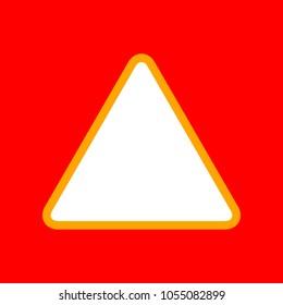 Hazard warning attention sign. Vector. Orange icon with white holes if exist at red background. Isolated.