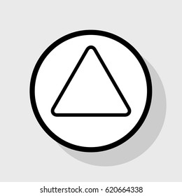 Hazard warning attention sign. Vector. Flat black icon in white circle with shadow at gray background.