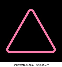 Hazard warning attention sign. Vector. Pink icon on black background.