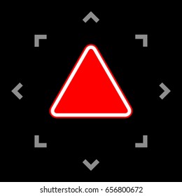 Hazard warning attention sign. Vector. White icon in gray focus like mandala on black background.