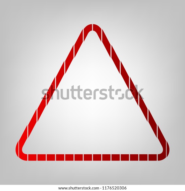 Hazard warning attention sign. Vector. Vertically\
divided icon with colors from reddish gradient in gray background\
with light in center.