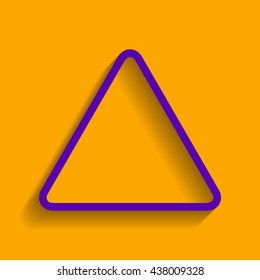 Hazard warning attention sign. Violet icon with shadow on orange background.