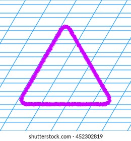 Hazard warning attention sign. Violet scribble icon with school paper. SUPER.