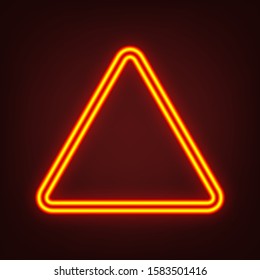 Hazard warning attention sign. Yellow, orange, red neon icon at dark reddish background. Illumination. Illustration.