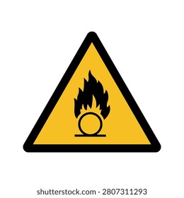 Hazard warning Oxidising substance black sign on yellow triangle. Vector illustration
