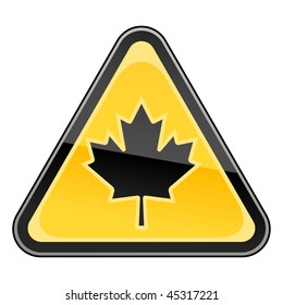 Hazard warning sign with canadian maple leaf symbol on a white background