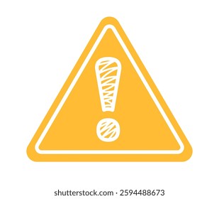 Hazard warning sign icon clipart. Yellow triangle signboard road traffic with hand drawn exclamation mark symbol clip art for risk and dangerous safety information vector illustration.