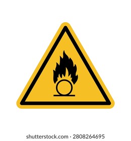 Hazard warning sign Oxidising substance black yellow triangle. Vector illustration