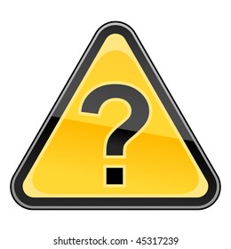 Hazard warning sign with question mark symbol on white background