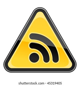 Hazard warning sign with RSS symbol on a white background