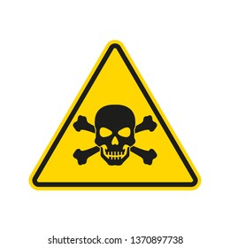 Hazard or warning sign with skull and bones. Toxic and chemical poison symbol. Triangle Danger icon. Vector illustration.