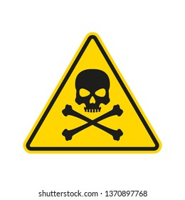 Hazard or warning sign with skull and bones. Toxic and chemical poison symbol. Triangle Danger icon. Vector illustration.