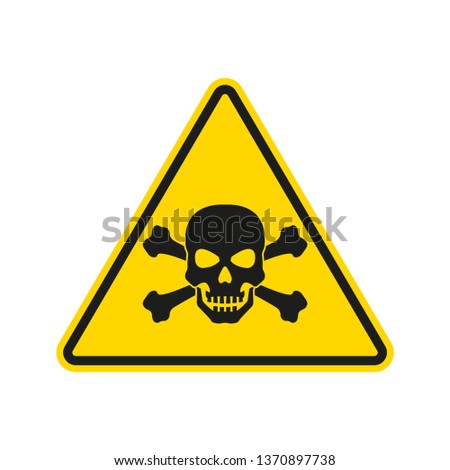 Hazard or warning sign with skull and bones. Toxic and chemical poison symbol. Triangle Danger icon. Vector illustration.