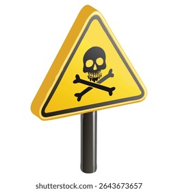 Hazard warning sign with skull and crossbones for danger toxic or poison and safety precautions