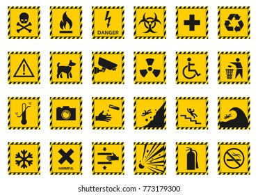 hazard warning signs, caution icons