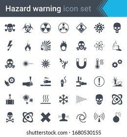 Hazard warning signs. Set of signs warning about danger. 42 high quality hazard symbols and elements. Danger icons. Vector illustration.