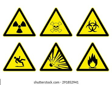 Hazard warning signs set, vector illustration on white backgroung