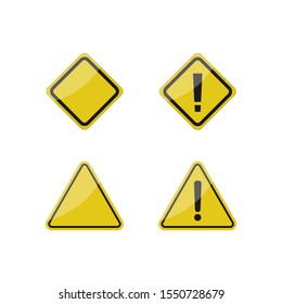Hazard warning signs. Yellow warning symbol set, caution danger signs