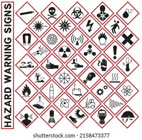 Hazard warning symbol icons Ghs safety pictograms.
