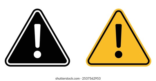 Hazard warning symbol isolated on white. Danger sign, warning sign, attention sign. Danger warning attention icon with exclamation mark. Risk sign black and yellow.