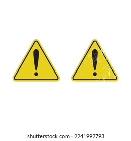 Hazard warning symbol rustic texture with exclamation mark. Hazard warning attention sign with exclamation mark rubber stamp symbol. vector