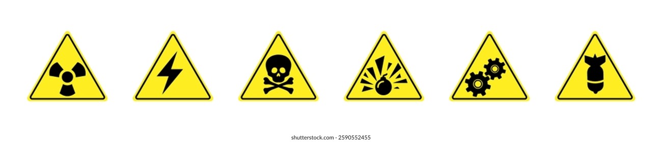 Hazard Warning Symbols in Triangle Vector Collection