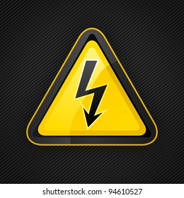 Hazard warning triangle high voltage sign on a metal surface, 10eps