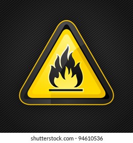 Hazard warning triangle highly flammable warning sign on a metal surface, 10eps