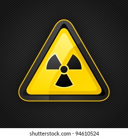 Hazard warning triangle radioactive sign on a metal surface, 10eps