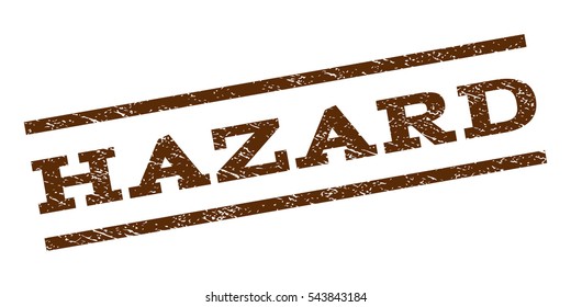 Hazard watermark stamp. Text caption between parallel lines with grunge design style. Rubber seal stamp with dirty texture. Vector brown color ink imprint on a white background.
