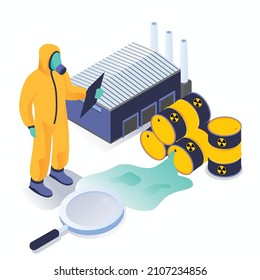 Hazardous Chemical Waste Isometric 3d Vector Concept For Banner, Website, Illustration, Landing Page, Flyer, Etc.