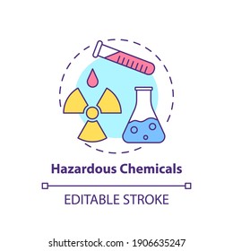 Hazardous Chemicals Concept Icon. Workplace Safety Concerns. Health Problems Because Of Toxic Job Environment Idea Thin Line Illustration. Vector Isolated Outline RGB Color Drawing. Editable Stroke