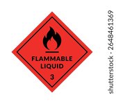 Hazardous Material Flammable Liquid Vector Flat Rhombus Sign on White Background. Warning Symbol Class 3 for Packages, Outdoor design.
