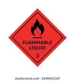 Hazardous Material Flammable Liquid Vector Flat Rhombus Sign on White Background. Warning Symbol Class 3 for Packages, Outdoor design.