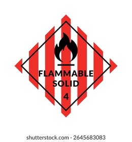 Hazardous Material Flammable Solid Vector Label Class 4 in Flat Design Style on White Background. Safety Sign with Fire Symbol.