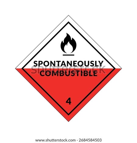 Hazardous Material Spontaneously Combustible Class 4.2 Vector Label in Flat Design Style on White Background. Safety Sign with Fire Flammable Solid Symbol.
