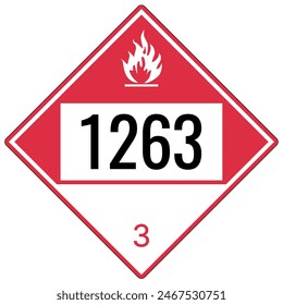 Hazardous material warning sign placard flammable and combustible  liquids, class 3