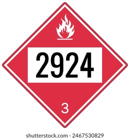 Hazardous material warning sign placard flammable and combustible  liquids, class 3