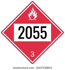 Hazardous material warning sign placard flammable and combustible  liquids, class 3