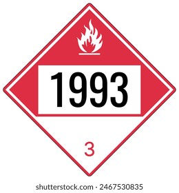 Hazardous material warning sign placard flammable and combustible  liquids, class 3