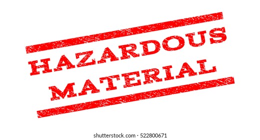 Hazardous Material watermark stamp. Text caption between parallel lines with grunge design style. Rubber seal stamp with scratched texture. Vector red color ink imprint on a white background.