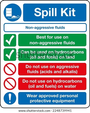 Hazardous Substance Management Spill Kit Signs Non-aggressive fluids Foto stock © 