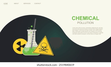 Banner de substâncias perigosas. Aviso de poluição química com símbolos tóxicos. Ilustração de vetor químico tóxico