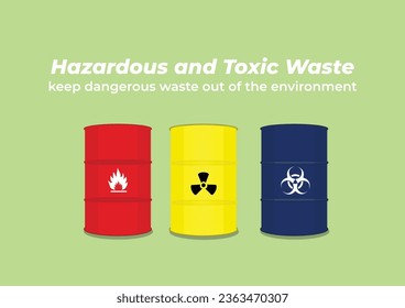 Hazardous and toxic waste store. Keep dangerous waste out of the environment. Environmentally Friendly poster. Flat style vector illustration.