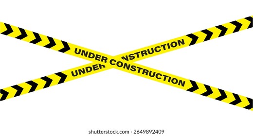 Hazardous warning tape set with seamless black and yellow lines for crime scenes and construction zones. Includes caution signs borders brushes and under construction tape for web safety in eps 10.