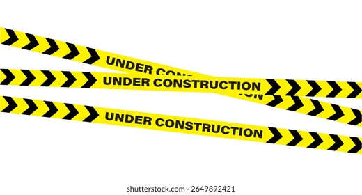 Hazardous warning tape set with seamless black and yellow lines for crime scenes and construction zones. Includes caution signs borders brushes and under construction tape for web safety in eps 10.