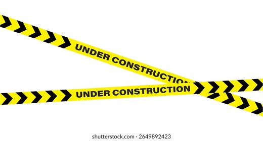 Hazardous warning tape set with seamless black and yellow lines for crime scenes and construction zones. Includes caution signs borders brushes and under construction tape for web safety in eps 10.