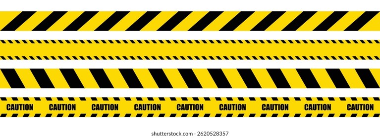 Hazardous warning tape sets. Warning caution sign. Black and yellow line. Construction border.	