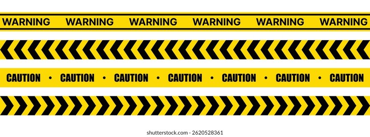 Hazardous warning tape sets. Warning caution sign. Black and yellow line. Construction border.	